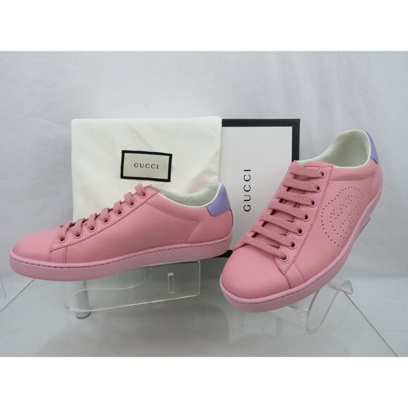 NIB GUCCI 598527 ACE GG INTERLOCKING LEATHER PINK BLUE LOGO LOW SNEAKERS 35 $780 - Picture 11 of 13